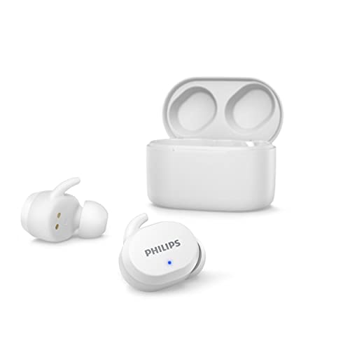 Philips TAT3216WT/00, Auriculares Bluetooth inalámbricos, Controles táctiles, Resistentes al Agua, 24 Horas de reproducción, Fundas de Silicona en 3 tamaños, micrófono Integrado TrueWireless, Blancos