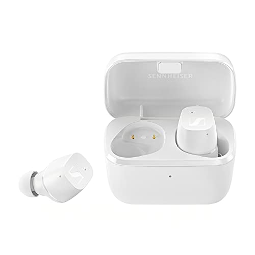 Sennheiser CX True Wireless Auriculares, Bluetooth para música y llamadas con cancelación de ruido pasiva, control táctil personalizable, acentuación de graves, IPX4 y 27 horas de batería, blanco