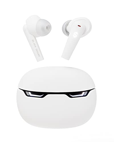 Black Shark Auriculares con Bluetooth Kawaii Auriculares Inalámbricos con Indicador LED y Emoji, Controlador de 10 mm, Tiempo de Juego de 24 HS, Resistencia al Agua IPX5, Lucifer T10 - Blanco