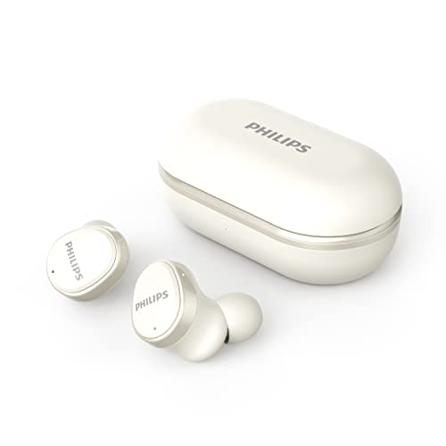 Philips TAT4556WT/00 Auriculares Inalámbricos con Cancelación De Ruido Activa Híbrida, con Resistencia A Las Salpicaduras Y Al Sudor IPX4 Y hasta 29 Horas De Duración con Estuche Portátil, Blanco