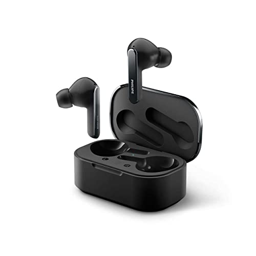 Philips TAT5506BK Auriculares verdaderamente inalámbricos, con cancelación de Ruido Pro, Estuche de Carga, Auriculares para Adultos, con Doble micrófono, Bluetooth, 32 Horas de duración, Negro