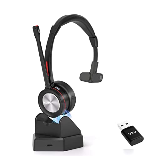 Auriculares inalámbricos con Micrófono Cancelación de Ruido, Cascos inalambricos con Adaptador Bluetooth USB para PC, Cascos inalambricos Ordenador para Oficina，Centro de Llamadas, Skype