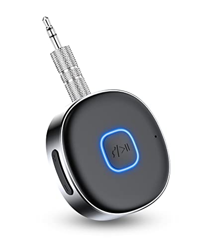 HORJOR Adaptador Bluetooth AUX para Coche, Receptor Bluetooth 5.0, Adaptador inalámbrico Bluetooth para Coche, Auriculares, Llamadas Manos Libres, conexión Doble, 16 Horas de Tiempo de reproducción