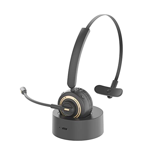 VABOO Auriculares Bluetooth con Micrófono, Auriculares Over Ear V5.1 Auricular Inalámbrico Bluetooth Diadema con Base de Carga, Cancelación de Ruido, Auriculares para Centro de Llamadas, Skype