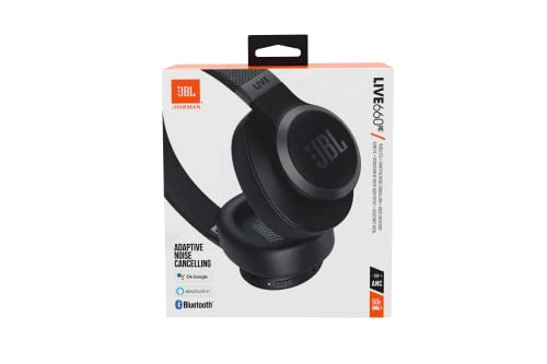 JBL LIVE 660NC - Auriculares circumaurales inalámbricos con cancelación adaptativa de ruido, tecnología Bluetooth, hasta 50h de batería sin NC, asistente de voz y conexión multipunto, negro