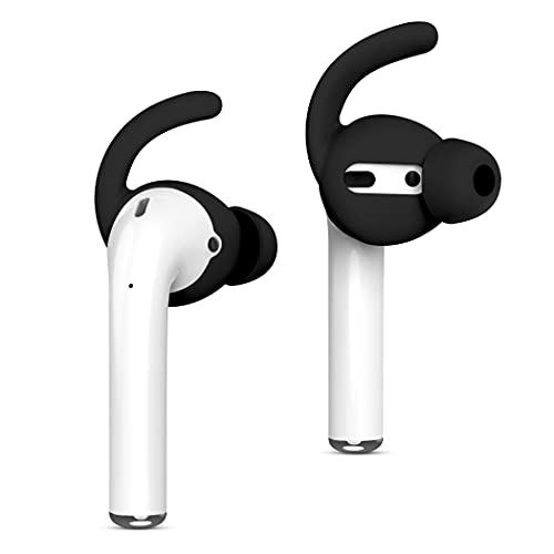 Amial Europe - Almohadillas C-Shape Compatibles con AirPods 1 y 2 EarPods (2 Pares) Auriculares [Soportes Ganchos Protectivos de Silicona Goma Suave] [Accessorios Anti-Caída Anti-Slip] (Negro)