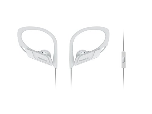 Panasonic RP-HS35ME-W - Auriculares Deportivos (Impermeable, Uso Cómodo y Ultraligero, Micrófono, Cancelación de Ruido, Deporte para Iphone y Android) Color Blanco, Longitud del Cable 1.2 m