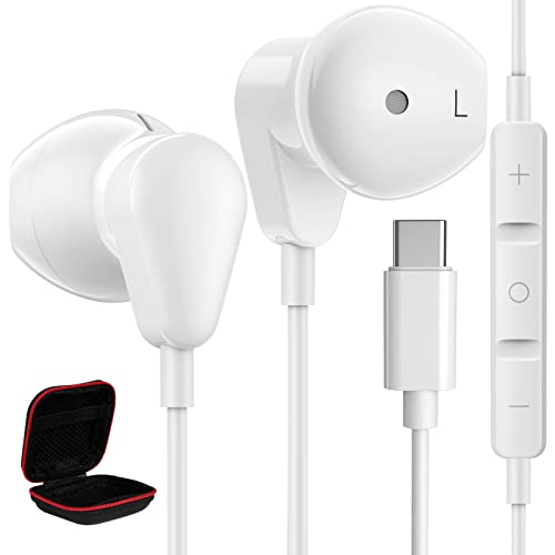 Auriculares USB C para Samsung S20 FE S21 S22 A53, Estéreo HiFi Cancelación de Ruido Auriculares USB Tipo C con Cable Microfono para Xiaomi Mi 11 Lite 12 10 Pixel 7 6 OnePlus 10 9 Nord 2 iPad Blanco