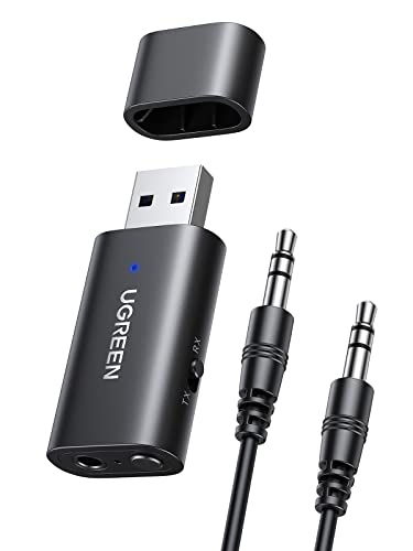 UGREEN USB Bluetooth 5.1 Adaptador Bluetooth para TV con 3.5mm Cable de Audio, 2 en 1 Receptor y Transmisor Bluetooth para Televisión PC Amplificador Coche Móvil Altavoces Auriculares Bluetooth