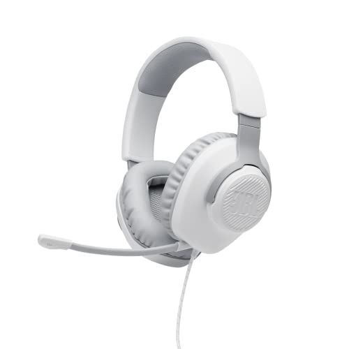 JBL Quantum 100 Auriculares para gamers con sonido QuantumSOUND, micrófono Boom y, diseño ligero y cómodo a la par que llamativo, compatible con múltiples plataformas, en blanco