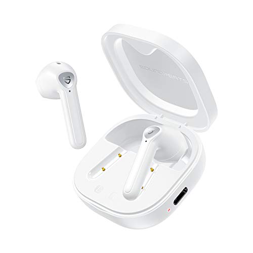 SoundPEATS TrueAir2 Auriculares inalámbricos Bluetooth 5.2 Qualcomm3040 aptX TrueWireless Mirroring, 4-Micrófonos Cancelación de Ruido CVC Llamadas Claras, Diseño Semi-in-Ear, 25 Horas (Blanco)