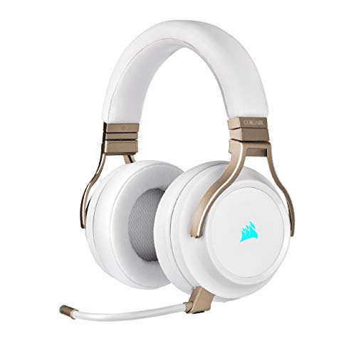 Corsair VIRTUOSO RGB WIRELESS, Auriculares para Juegos de Alta Fidelidad, Envolvente e Inmersivo 7.1, Micrófono Extraíble y Omnidireccional, para PC, PS4, Switch y Móviles, Perla