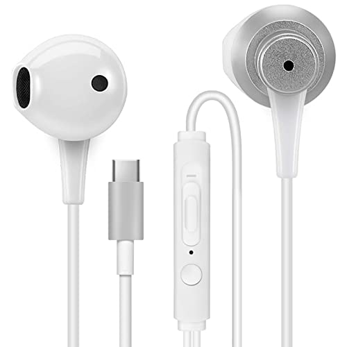 MAS CARNEY TH4 Auriculares con Cable Tipo C, Cascos USB C, Auriculares con Micrófono para Samsung S20, Huawei P30 P40, OPPO, Honor, Google Pixel y Otros Teléfonos Inteligentes con Interfaz Tipo C