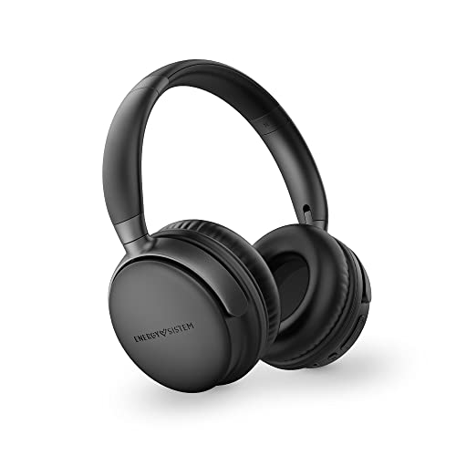 Energy Sistem Power Radio - Auriculares Bluetooth (Radio FM, 45h de batería, Reproductor MP3 MicroSD, Deep Bass, Almohadillas de Cuero proteico y Espuma visco elástica) Negro