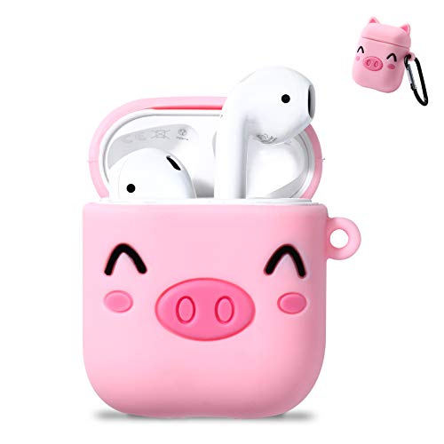 Soaptree Funda para Airpods, compatible con Airpods 2 y 1 2019 Cute Cat Animal Cases Silicona [Soporta carga inalámbrica] Protección completa a prueba de golpes [con mosquetón], color rosa