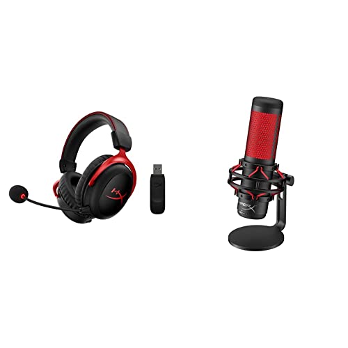 HyperX Cloud II Wireless - Auriculares Inalámbricos para Pc, Ps4, Ps5, Nintendo Switch + Quadcast Table Microphone Negro, Rojo - Micrófono