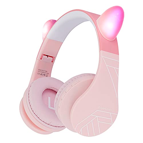 Auriculares Bluetooth para niños, PowerLocus Auriculares Inalámbricos Bluetooth de Diadema, Cascos Bluetooth con Micrófono para niñas y niños con 85DB Volumen Limitado, Auriculares Plegable, Ajustable