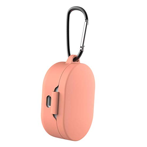 zalati Auriculares inalámbricos Bluetooth Funda Protectora Funda de Silicona con Ojal y Hebilla de Metal para Xiaomi Mi Airdots Redmi Airdots Auriculares a Prueba de Golpes - Coral Orange