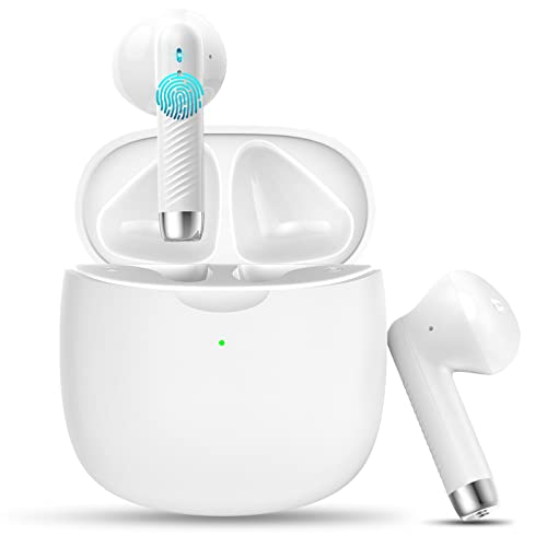 Auriculares Inalámbricos, Auriculares Bluetooth 5.3 HD Micrófono, Cascos Inalambricos HiFi Estéreo Auriculares In Ear con IPX-7 Impermeable, Reproducción de 32 Horas, USB-C, Control Táctil (Blanco)