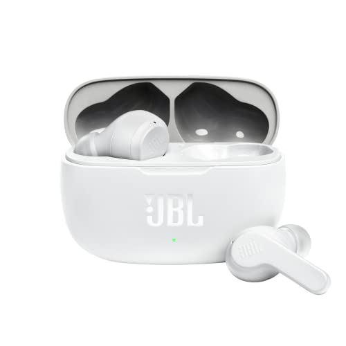 JBL WAVE 200TWS Auriculares inalámbricos intraaurales con sonido JBL Deep Bass, asistente de voz con control táctil y resistencia al agua IPX2 - hasta 20h de música, en blanco