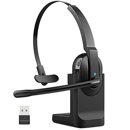 HUAKUA Auriculares con Micrófonos, Auricular Bluetooth Cascos con Estación de Carga con Noise Canceling Stereo Sound, Auriculares para PC, Teléfono,Oficina, Zoom, Teams,Skype