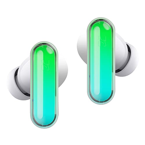 HHOGENE GPODS Auriculares Bluetooth con luz, True Wireless Earbuds resistentes al agua, cancelación de ruido, micrófono, control táctil, iluminación de carga inalámbrica con aplicación (blanco)