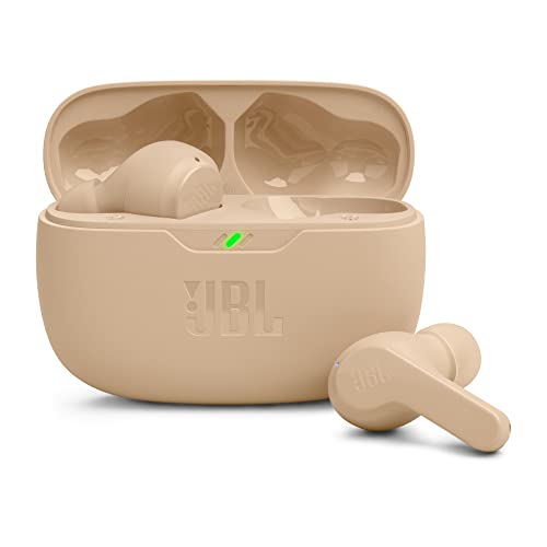 JBL Wave Beam, Auriculares intrauditivos inalámbricos con impermeabilización IP54 e IPX2, Llamadas Manos Libres y 32 Horas de duración de la batería, en Beige