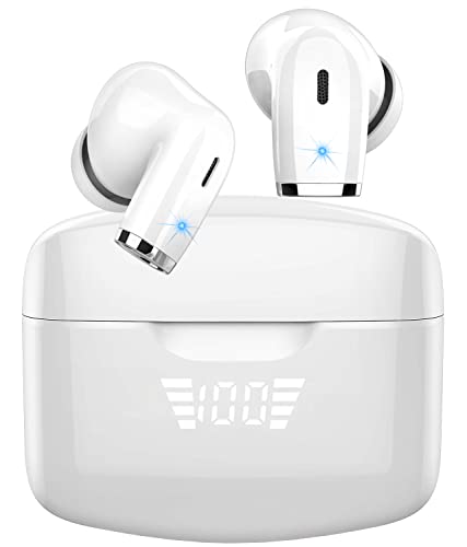 Auriculares Inalámbricos, 2023 Auriculares Bluetooth 5.3, Hi-Fi Estéreo Cascos Inalambricos, Llamadas Nítidas con HD Micrófono, Controladore 13 mm Bass Potentes, LED Pantalla,IP7 Impermeables, Blanco