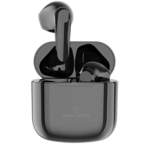 MAS Carney M1 Mini auriculares inalámbricos Bluetooth de 5.1 pulgadas, auriculares ligeros con micrófono integrado, auriculares inalámbricos verdaderos con funda de carga, color negro