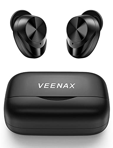 VEENAX X11 Auriculares Inalámbricos Bluetooth, Wireless In-Ear Auriculares Deportivos Control Táctil, Estéreo Cascos con Micrófono y Graves Potentes, Mini Batería Externa, 150 Horas/USB Tipo C, Negro