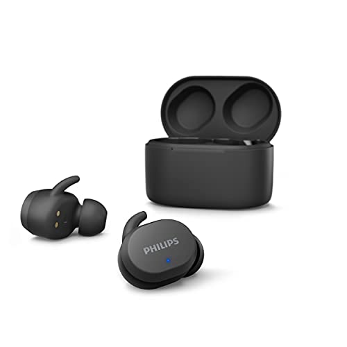 Philips TAT3216BK/00, Auriculares Bluetooth inalámbricos, Controles táctiles, Resistentes al Agua, 24 Horas de reproducción, Fundas de Silicona en 3 tamaños, micrófono Integrado, Negros