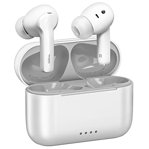 TOZO NC2 Auriculares Inalámbricos con Cancelación Activa de Ruido, In-Ear Auriculares Inalambricos Bluetooth 5.2 con IPX6 Impermeable Auriculares de Graves Profundos Premium Blanco