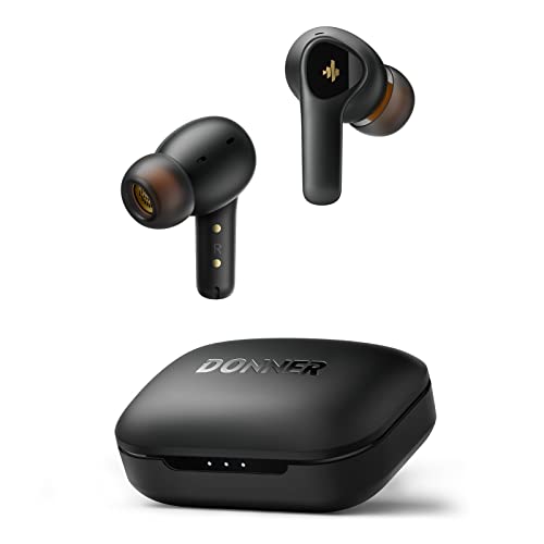 Donner Auriculares Inalámbricos Bluetooth 5.2, Cancelación de Ruido, Bass potentes, Llamadas nítidas con 4 Mic, 32h, App - Sonido Personalizado, Negro