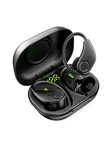 Bluedio S6 │ Auriculares inalámbricos Deportivos, Bluetooth 5.1, con Ganchos para Las Orejas, Bluetooth, con Estuche de Carga, Sonido estéreo de Alta fidelidad, Pantalla LED, Control táctil (Negro)