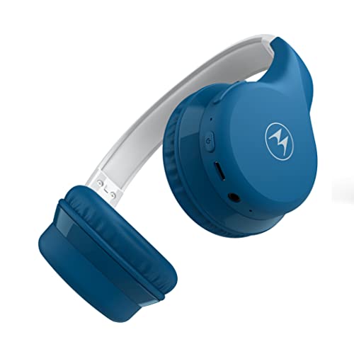 Motorola Sound Moto JR300 - Auriculares para niños - Cascos Infantil con Bluetooth (con limitación de Volumen y Divisor de Audio), Color Azul y Gris