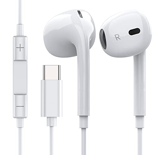 MOSWAG Auriculares USB C, Auriculares Tipo C con micrófono para Galaxy S22 Ultra A53 Note 20 10, Pixel 6 6a 5, OnePlus 10 9 (Blanco)