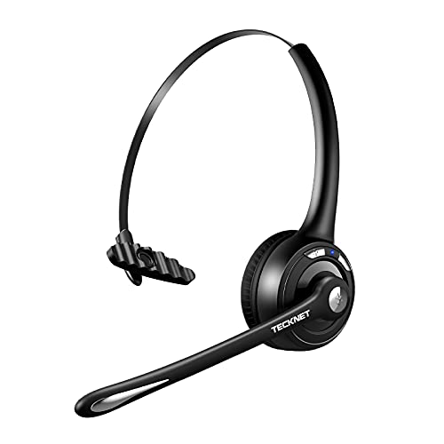 TECKNET Auriculares Bluetooth, Auriculares inalámbricos con micrófono con cancelación de Ruido, Auriculares inalámbricos con micrófono de Silencio para Camionero/teléfono móvil/PC/Call Centro/Skype