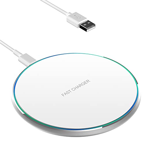 Cargador Inalámbrico, ocdyuq 15W MAX Ultrafino Carga Wireless Charger para iPhone 14/13/12/11/8/Pro MAX/Mini/XR/X/Plus, Samsung Galaxy S22/S21/S20/S10, AirPods, Huawei, Xiaomi (Blanco)