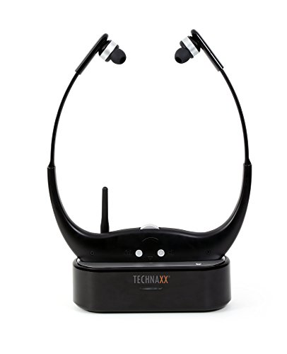 Auriculares inalámbricos Technaxx para escuchar la televisión, hechos para personas con problemas de audición TX-99 - Auriculares suaves, reducción del ruido ambiental, 8 horas de reproducción