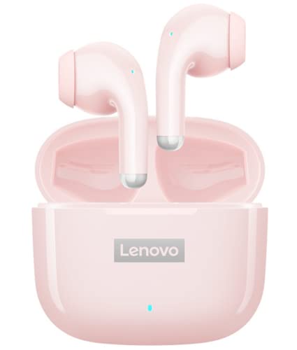 Lenovo LP40 - Auriculares inalámbricos Bluetooth 5.1, funda de carga rápida, cancelación de ruido, micrófono integrado, impermeable, compatible con iPhone/Android/airpod IPX6 con bolsa (rosa)