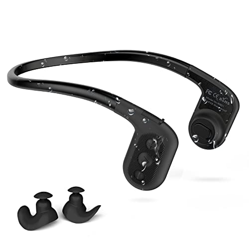 Tayogo Auriculares de conducción ósea Resistentes al Agua, Auriculares de natación IPX8, Almacenamiento de 8 GB (sin Bluetooth), Modo MP3/FM, Escuchar música (Negro)