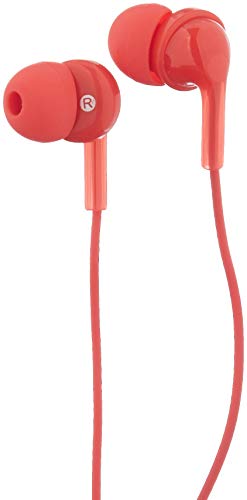 Amazon Basics – Auriculares de botón con micrófono, Rojo