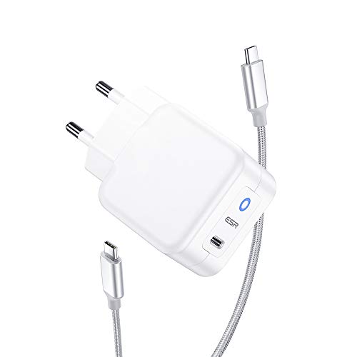 ESR 20W USB C Cargador con 1.2M Cable Tipo C a C, Set de Carga Rápida PD 3.0 Compatible con iPad Pro 11/12.9 2021/2020/2018, Samsung Galaxy S21 Ultra/S21/S20 Ultra/S20/Note 20 Ultra/Note 20/S10/S9/S8