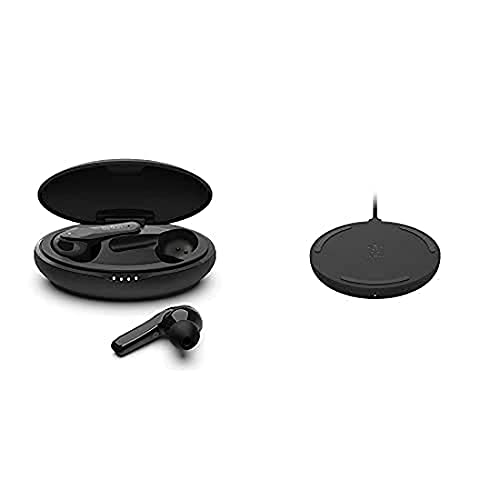 Belkin Paquete con los Auriculares True Wireless SoundForm Move Plus y la Base de Carga inalámbrica BoostCharge de 10 W (Auriculares Bluetooth con Estuche de Carga inalámbrica y Cargador inalámbrico)