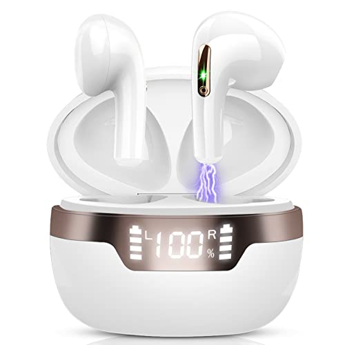 Auriculares Inalámbricos, Auriculares Bluetooth 5.2 con Mic, Mini Auriculares Inalambricos Bluetooth HiFi Estéreo, IP7 Impermeable, USB-C, Pantalla LED 40H In Ear Auriculares para Running Trabajos