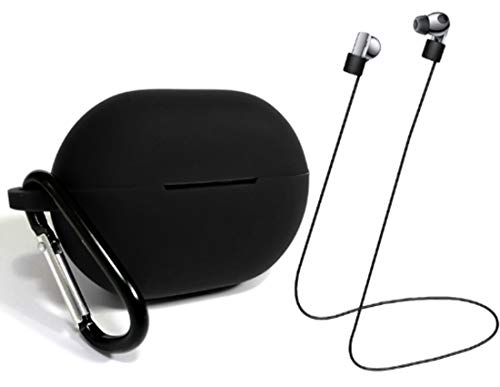 Funda Silicona para Huawei FreeBuds Pro con Anti-Lost Strap,Ultra Silicona Case Cover,Silicona Carcasa,Compatible con Auriculares inalámbricos Huawei FreeBuds Pro 2020 Wireless Earbuds (Negro)