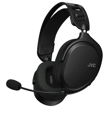 JVC Auriculares Gaming Inalámbricos Ultraligeros (199g) con Micrófono Desmontable, Baja Latencia y Almohadillas adaptativas. Cascos para PC, PS4, PS5, Switch, Xbox GG-01W-B-Q (Negro)