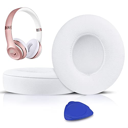 SoloWIT® Almohadillas de Repuesto para Beats Solo 3 & Solo 2 Wireless Auriculares supraaurales, con Cuero de proteína Suave/Espuma de Memoria de Aislamiento de Ruido-(Blanca)