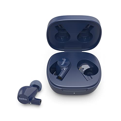 Belkin True Wireless SoundForm Rise - Auriculares con Bluetooth 5.2 y Carga inalámbrica, certificación IPX5 de Resistencia al Agua y el Sudor, Bajos potentes, Color Azul