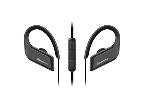 Panasonic RP-BTS35E-K - Auriculares Bluetooth Deportivos (Impermeables, Uso Cómodo y Ultraligero, Batería Duradera, Cancelación de Ruido, Carga Rápida, Micrófono y Manos Libres), Color Negro, Reducido